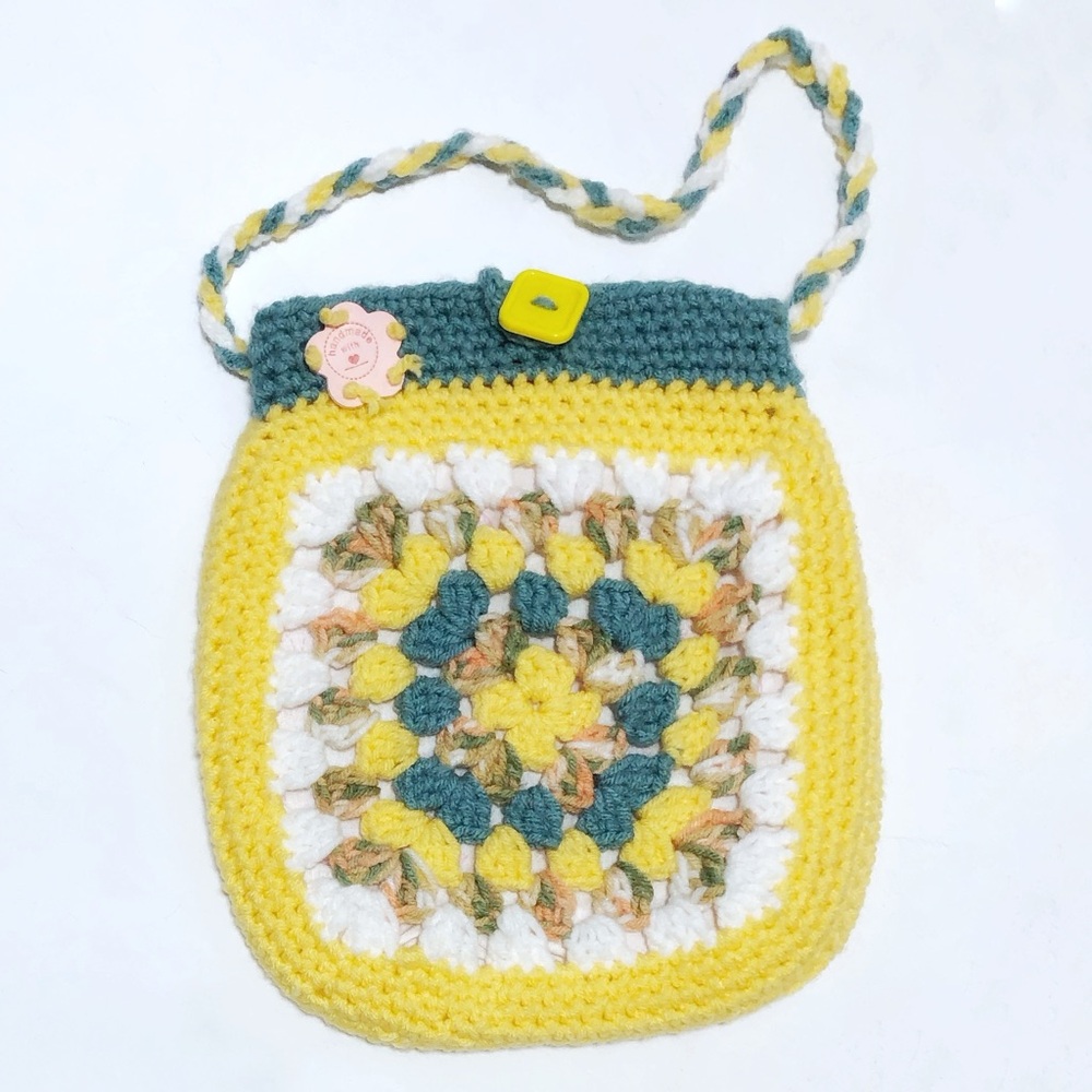 Handmade Granny Square Crochet Bag - Yellow and Green